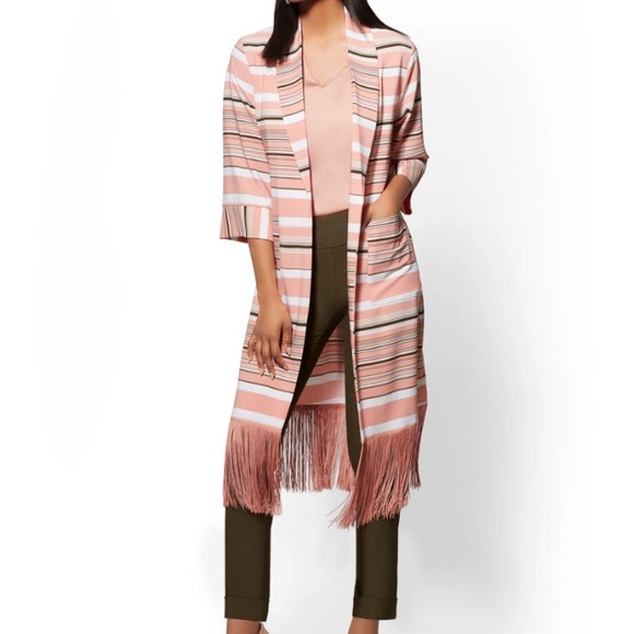New York & Company Jackets & Blazers - 7th Avenue Striped Fringed Kimono Jacket Robe